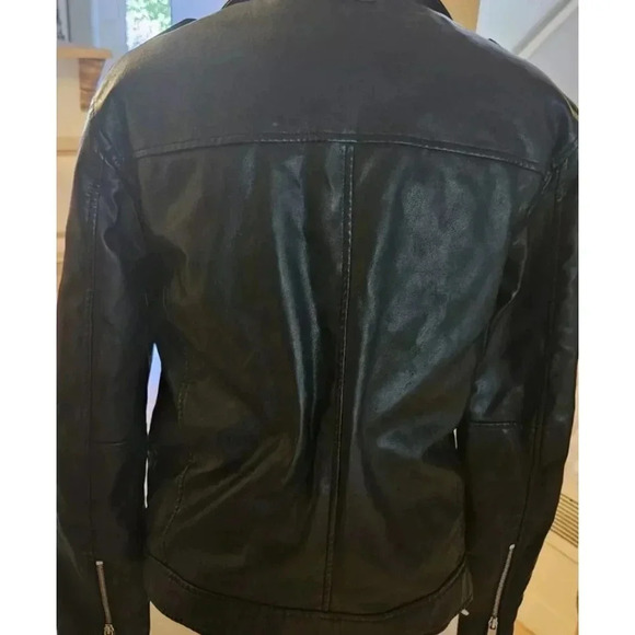 DKNY Asymmetrical Moto Black Leather Jacket  Accent Zippers Snap Detail Small - Picture 6 of 7